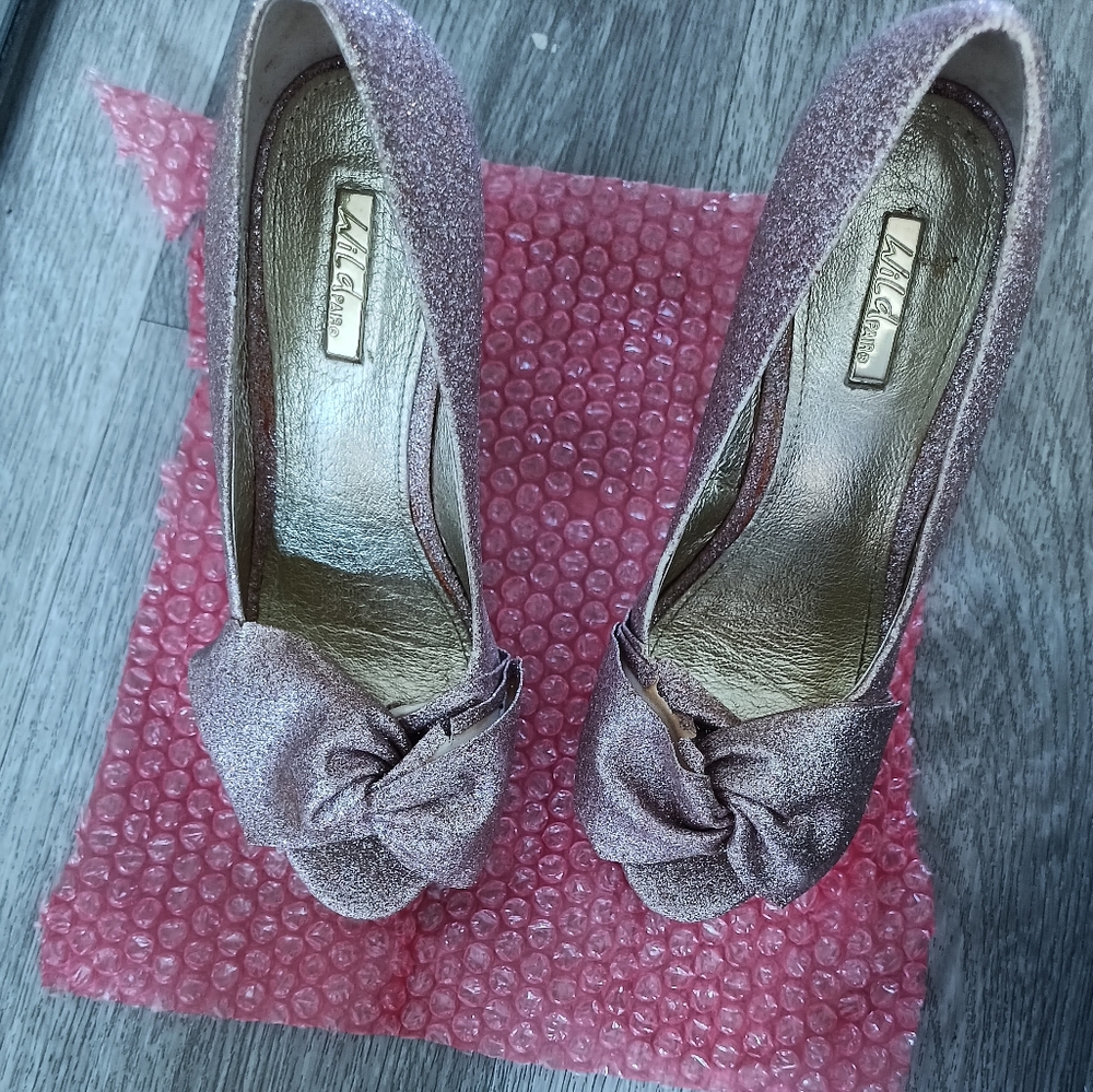 Wild pair sparkly heels.